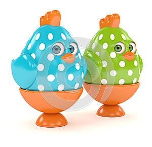 3d render of Easter chicks in egg holders