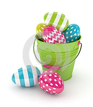 3d render of Easter eggs and bucket