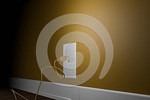 3d render of  electric plug about to enter outlet