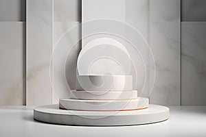 3d render empty space white marble texture podium. Podium for product shoot. AI Generative Illustration