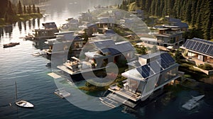 3D Render Energyefficient Floating City With Sustainable Living. Generative AI photo