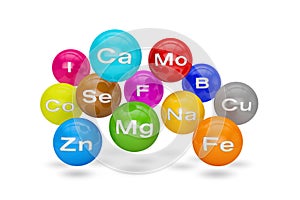 3d render of essential chemical minerals and microelements