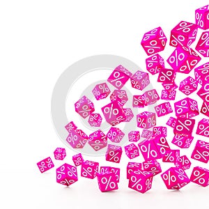 3d render - falling magenta cubes with percent signs