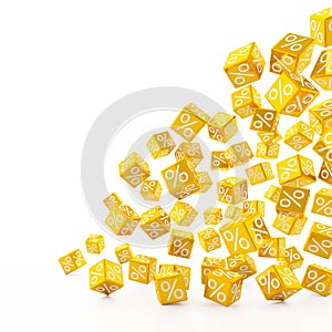 3d render - falling orange cubes with percent signs