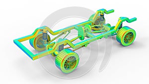 3D render - FEA study of a car suspensions and chassis
