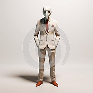 3d Model Of A Surreal Man In A Suit With Ritualistic Masks photo
