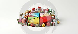 3D Render of Festive Pie Chart Made of Holiday Elements on Minimalistic Background, generative ai photo