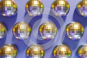 3d render of festive shiny dico balls pattern photo