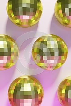 3d render of festive shiny gold dico balls pattern photo