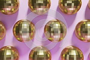3d render of festive shiny gold dico balls pattern photo