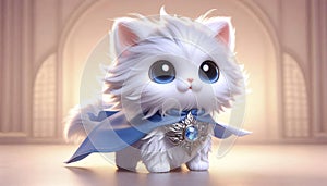 A 3D render of a fluffy cat superhero character, Ai generated image
