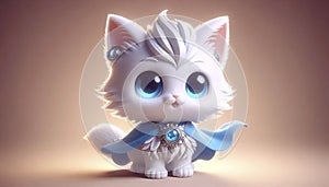 A 3D render of a fluffy cat superhero character, Ai generated image