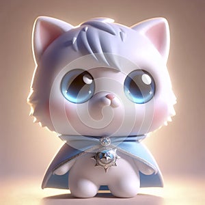 A 3D render of a fluffy cat superhero character, Ai generated image