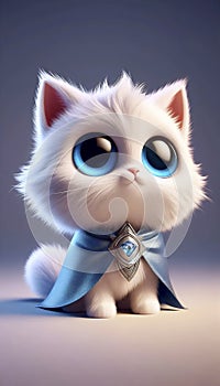 A 3D render of a fluffy cat superhero character, Ai generated image