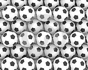 Full frame image of a heap of classic black and white Soccer balls