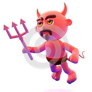 3d Funny cartoon Devil character flying with his satanic trident photo
