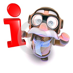 3d Funny cartoon pilot airman character holding an information symbol photo