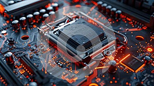 3D Render Glowing CPU Motherboard Illustration