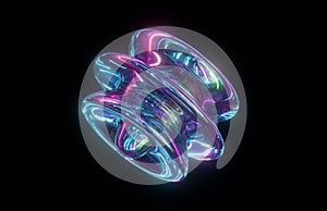 3d render. Glowing iridescent liquid glass element, flexible holographic form, morphing fluid drop, fantastic iridescent object photo