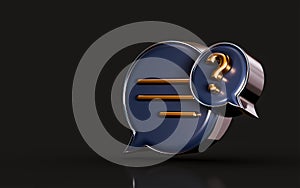 3d render gold and metallic message question mark icon on dark background