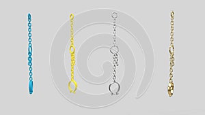 3d render gold steel colorful Chain links isolated on white background photo