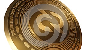 3D Render Golden Decred DCR Cryptocurrency Coin Symbol Close up View photo