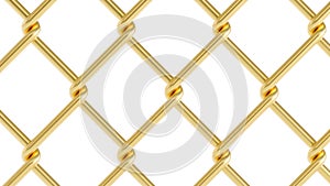 Golden metal fence mesh isolated on white background, gold metal wire fence template