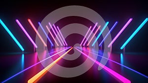 3d render, gradient glowing neon arrows, abstract wide background, direction concept, Generative AI