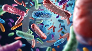 3D Render of Gut Bacteria Within the Female Digestive System