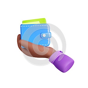 3D render hand holding wallet icon on white