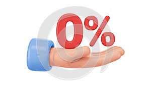 3D Render of a Hand Presenting Zero Percent