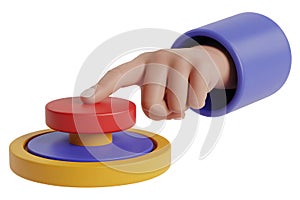3D Render of a Hand Pressing a Red Button on a Colorful Base