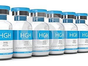 3d render of HGH vials over white