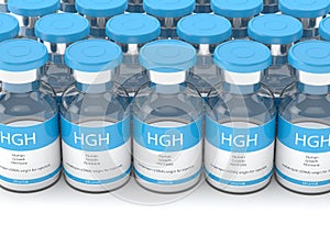 3d render of HGH vials in row