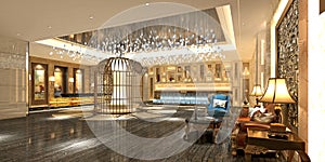 3d render of hotel lobby