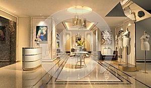 3d render of hotel lobby