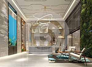3d render of hotel lobby photo