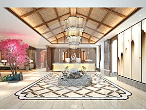 3d render of hotel lobby