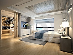 3d render of hotel room