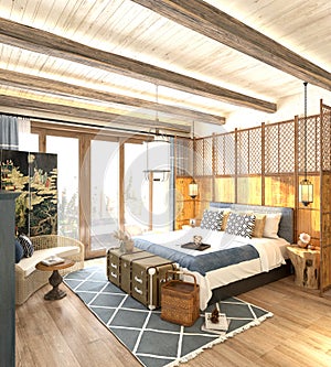 3d render of hotel room