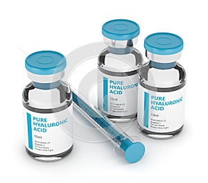 3d render of hyaluronic acid vials and syringe photo