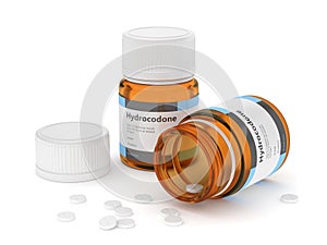3d render of hydrocodone bottles with pills