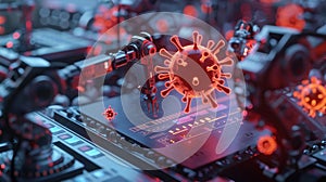 3D render icon Factory scene with robots working alongside humans a chart displaying task automation levels Topdown view icon 3d