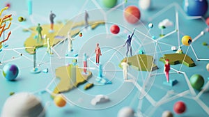 3D render icon Scatter plot with cute creatures interacting on a solid background icon 3d business