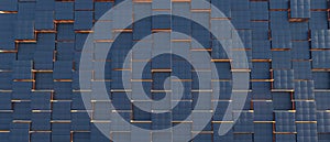 3d render illustration A blue wall with a black and orange design