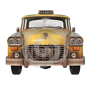 Old Rusty Taxi 1- Frontal view  white background 3D Rendering Ilustracion 3D photo