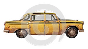 Old Rusty Taxi 1- Lateral view  white background 3D Rendering Ilustracion 3D photo