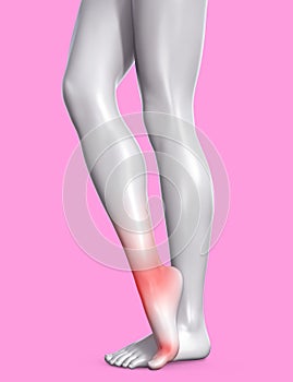 3d render illustration of female figure with red inflammated tarsal or ancle area photo