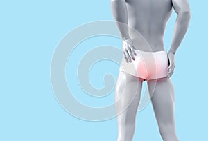 3d render illustration of male figure with haemorrhoids problem photo