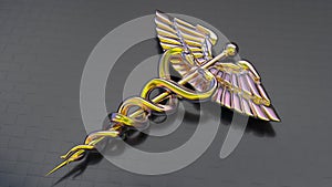 3D rendering - golden Caduceus Medical Symbol